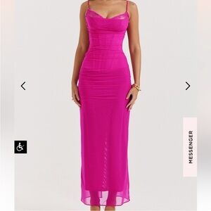 House of CB Nalini Fuchsia Mesh Slip Dress